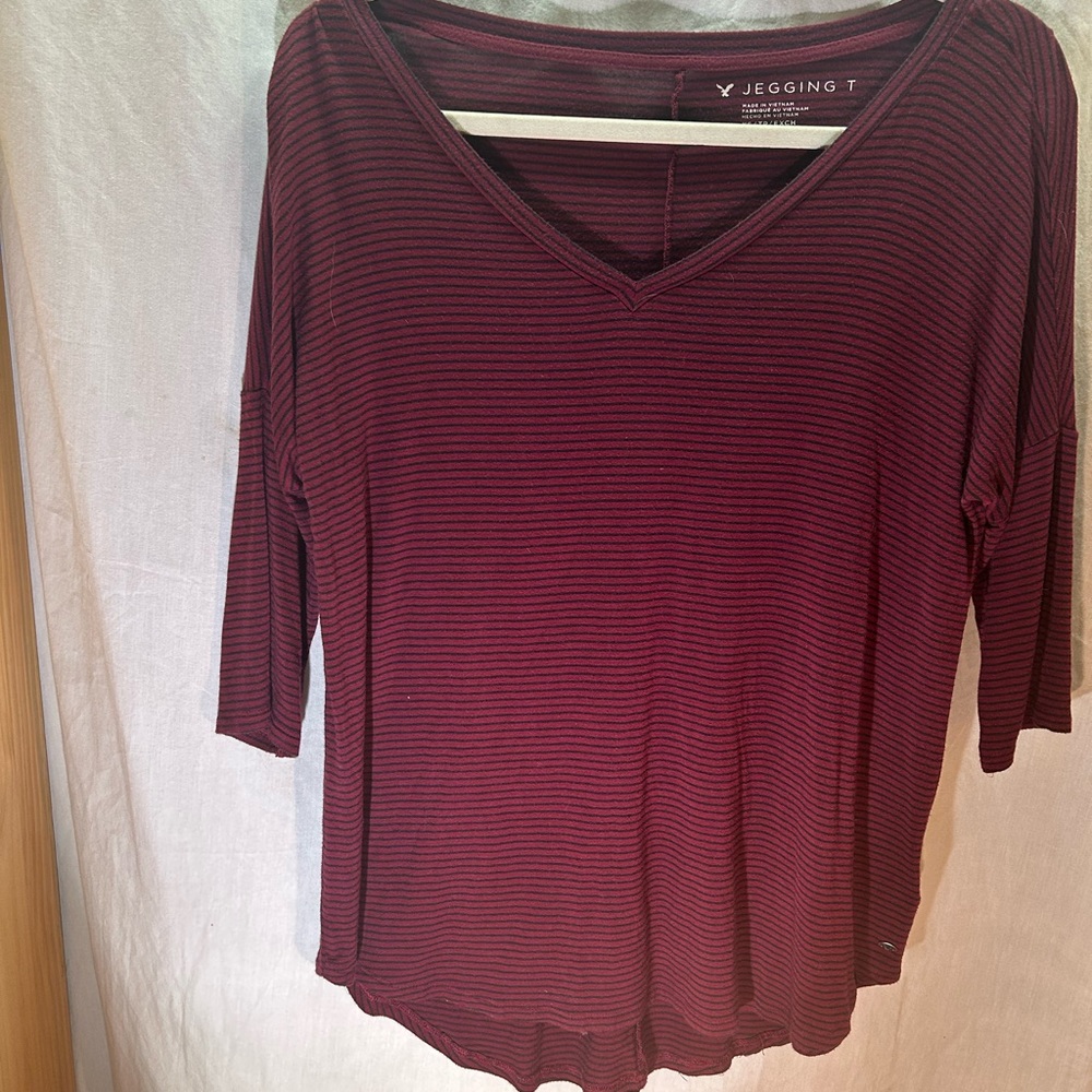 American Eagle Outfitters Burgundy V-Neck Blouse